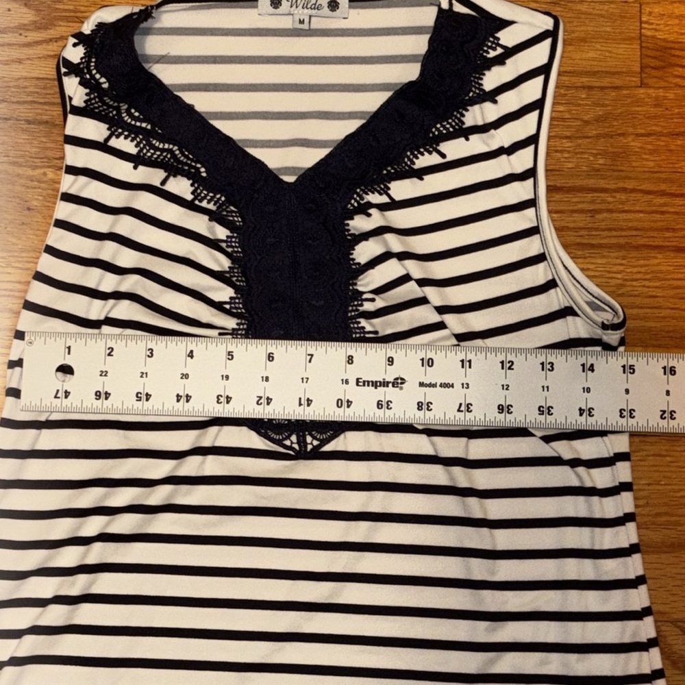 Wilde Medium Sleeveless Navy & White Stripes Fringe Statement Vee Neck - Picture 5 of 8